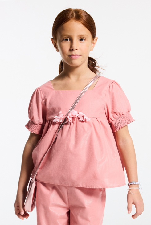 Blusa rosa antico a fiori bambina 1