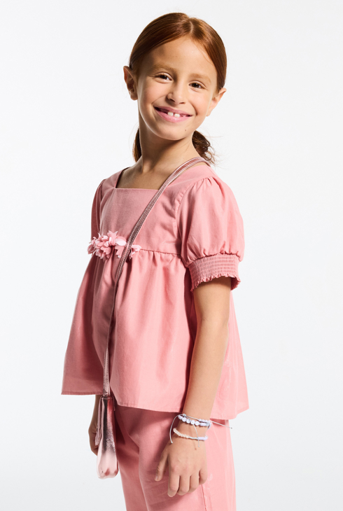 Blouse à fleurs vieux rose Fille 2