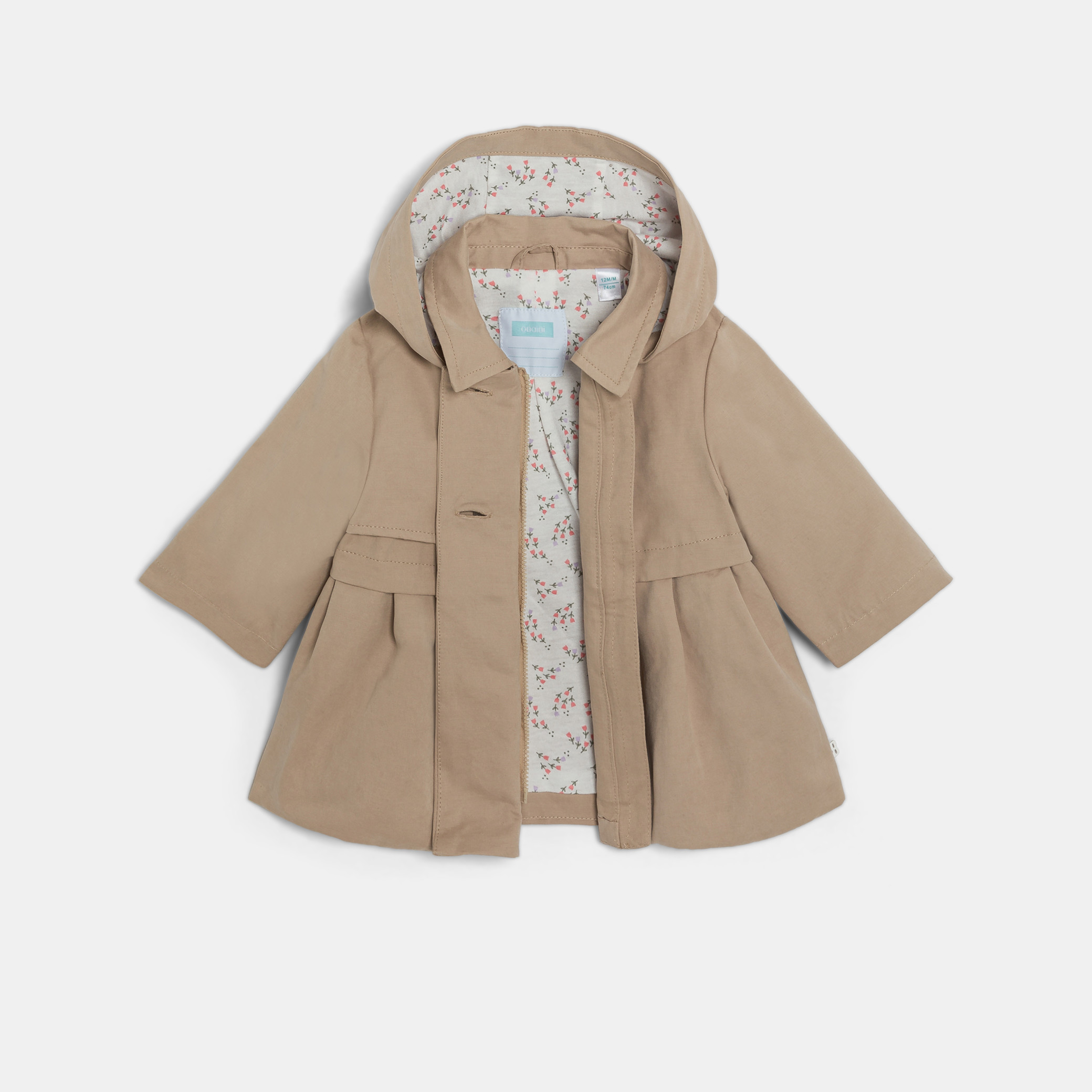 Baby girl's soft-touch beige hooded trench coat Okaïdi & Obaïbi