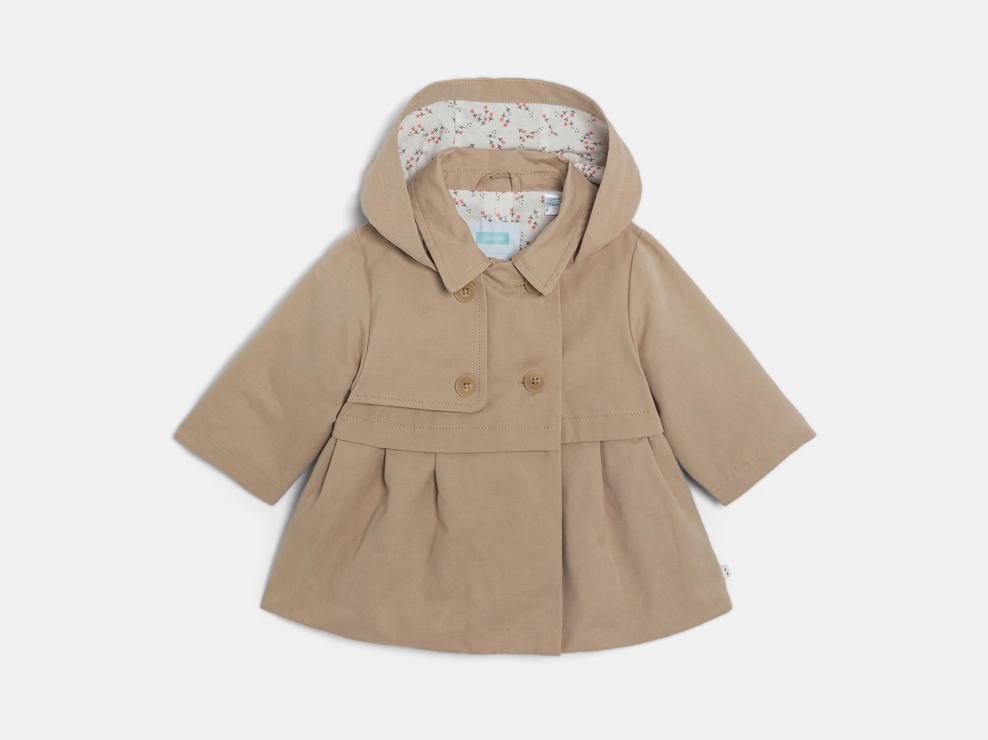 Trench à capuche peau de pêche beige bébé fille 1