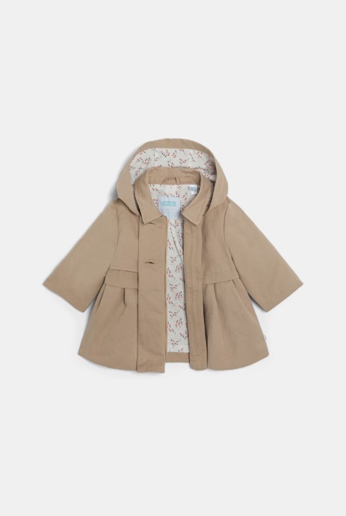 Beiger Trenchcoat Pfirsichhaut mit Kapuze Kleinkind Mädchen 2