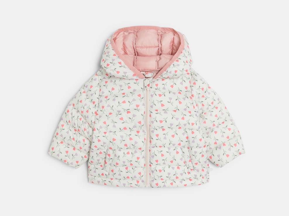 Doudoune légère fleurie rose bébé fille 1
