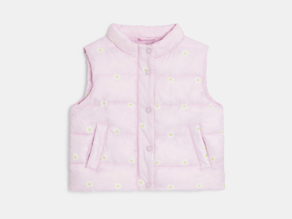Doudoune sans manches fleurie rose bébé fille 1