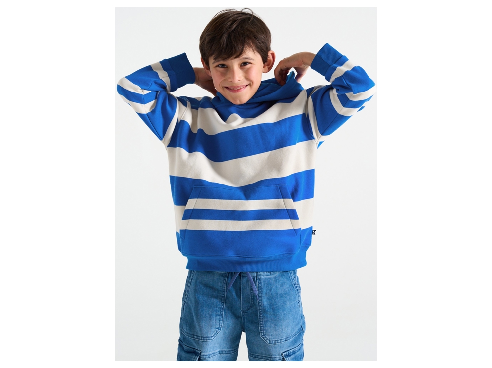 Sweat-shirt à rayures fantaisie bleu Garçon 1
