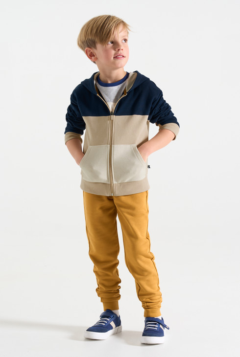 Sweat-shirt à capuche colorblock beige Garçon 2