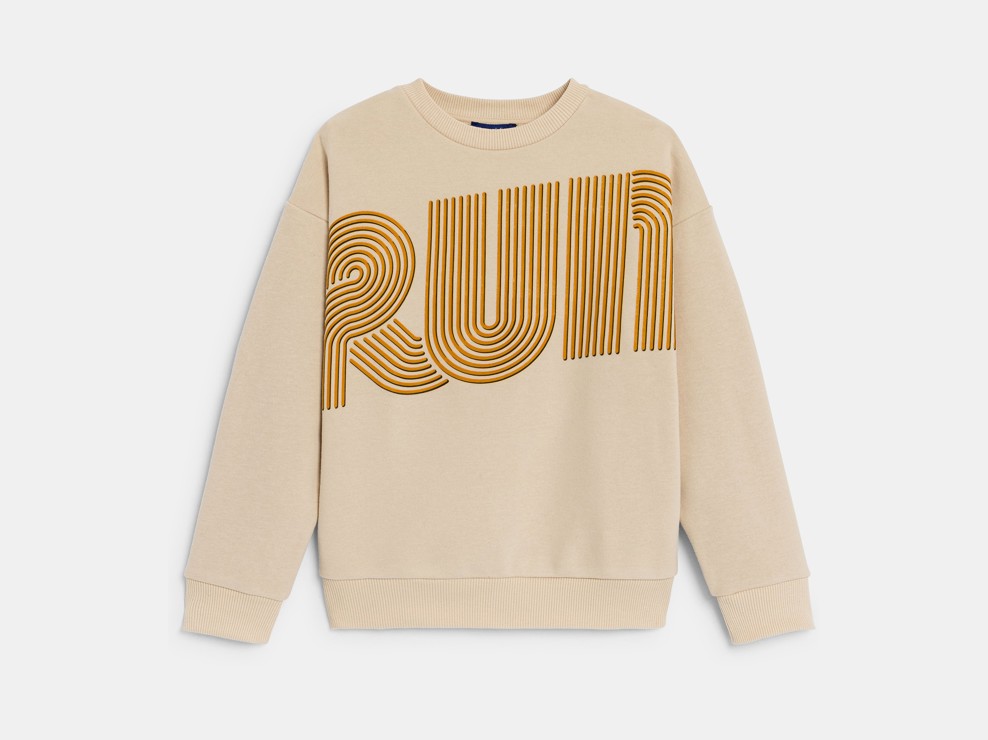 Beiges Sweatshirt mit Schriftzug RUN für Jungen 1