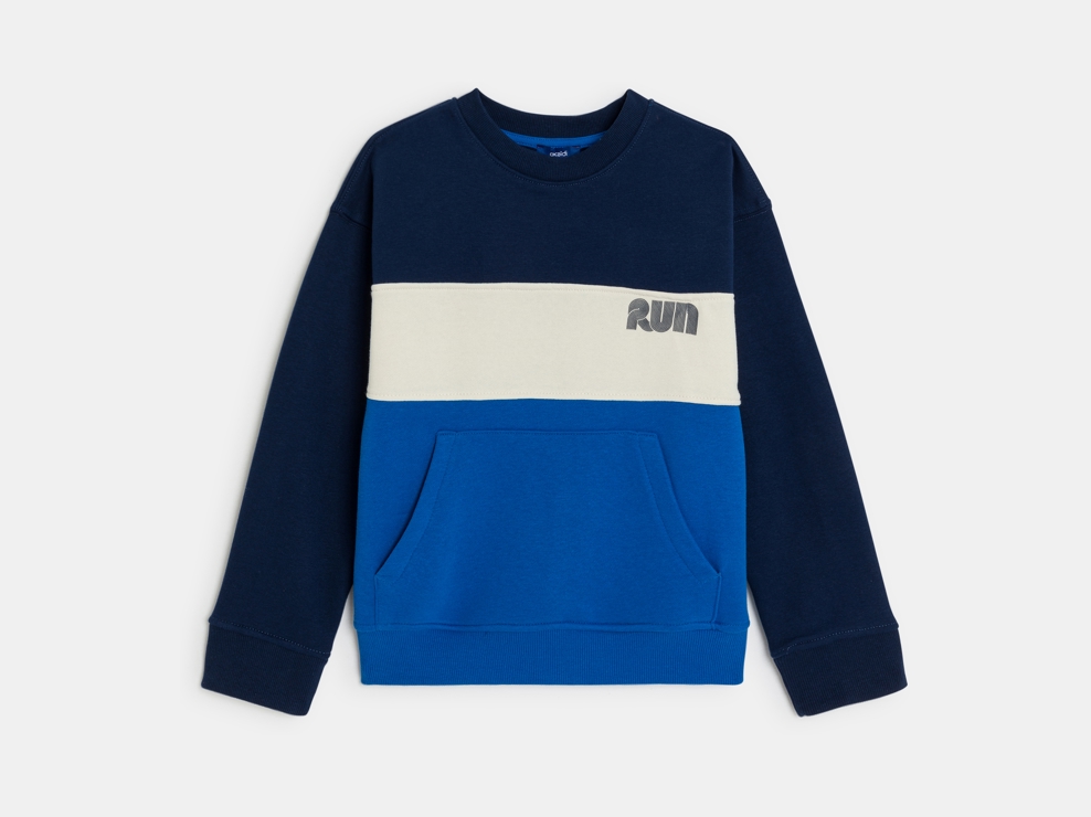 Maglia in tessuto felpato color block blu bambino 1