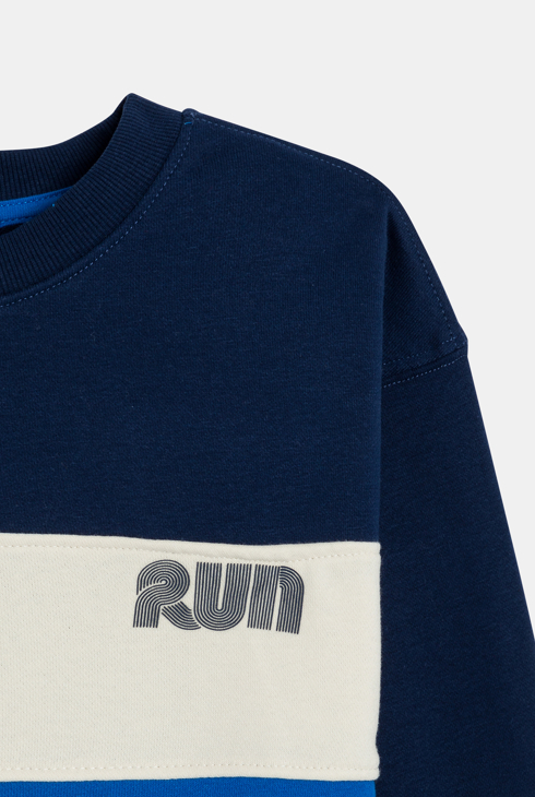 Blaues Colorblock-Sweatshirt aus Molton für Jungen