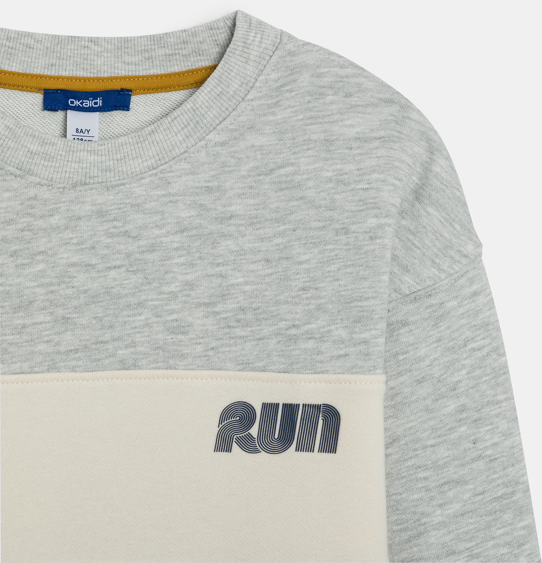Grijs sweatshirt van joggingstof met colorblock voor jongens 2