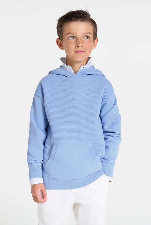 Pull à capuche uni bleu ciel Garçon 1