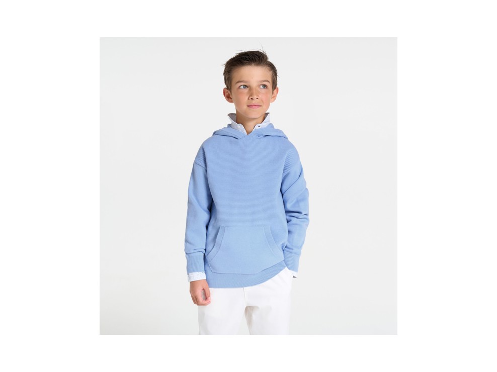 Pullover con cappuccio tinta unita celeste bambino 1
