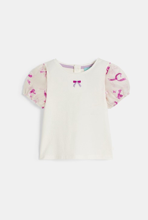 Baby girl's white T-shirt with embroidered sleeves 2