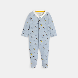 Baby boy blue animal striped interlock sleepsuit 1