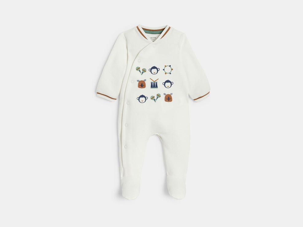 Dors-bien velours côtelé animaux blanc bébé garçon 1