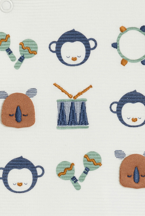 Baby boy's white ribbed velvet animal sleepsuit 2