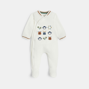 Baby boy's white ribbed velvet animal sleepsuit 1