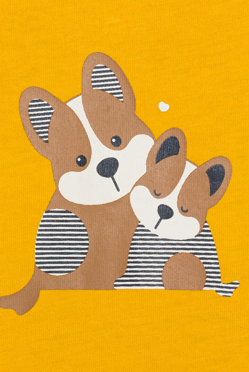 Baby boy's lightweight yellow cotton sleepsuit with dog design 2