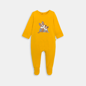 Baby boy's lightweight yellow cotton sleepsuit with dog design 1