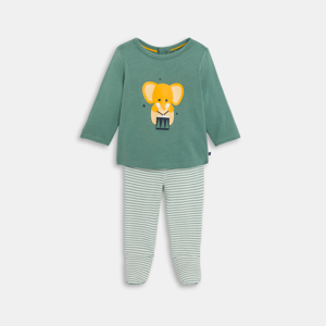 Baby boy's green lightweight jersey pyjamas with elephant musician motif 1