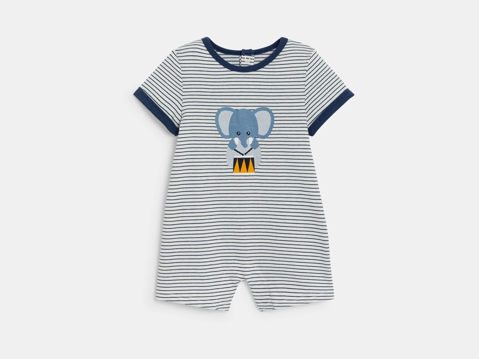 Combi courte rayée éléphant bleu bébé garçon 1