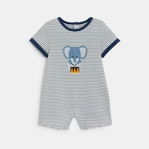 Baby boy's blue striped elephant romper suit 1