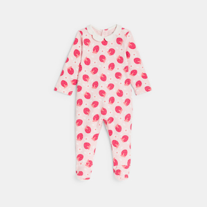 Baby girl's pink strawberry interlock cotton babygrow 1