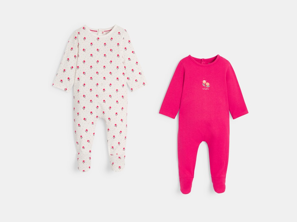 Dors-bien jersey tulipes rose bébé fille (lot de 2) 1