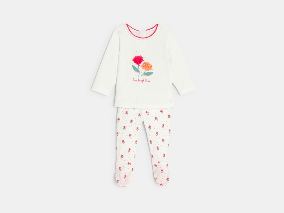 Weißer Pyjama mit Blumenmuster Kleinkind Mädchen 1