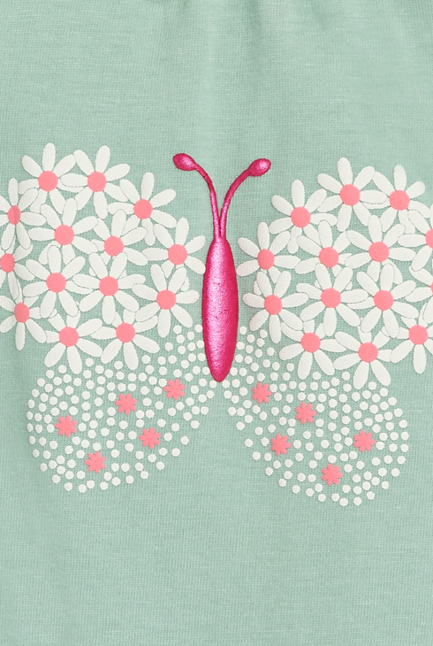 Kurzer geblümter Jumpsuit in Grün mit Schmetterling Kleinkind Mädchen