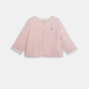 Gilet jersey côtelé rose naissance fille 1