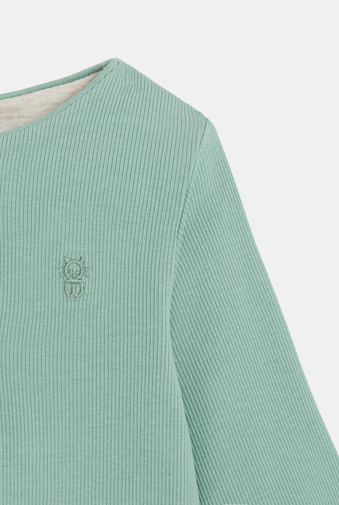 Gerippte grüne Jersey-Strickjacke Neugeborene Jungen oder Mädchen