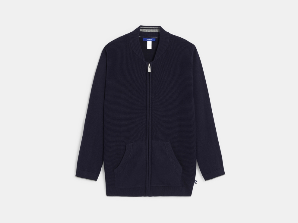 Lange marineblaue Strickjacke Collegekragen Jungen 1