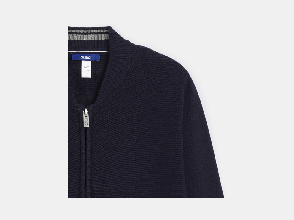 Lange marineblaue Strickjacke Collegekragen Jungen 2