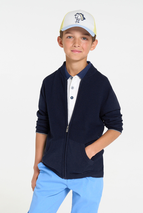 Cárdigan largo cuello teddy azul marino niño 1