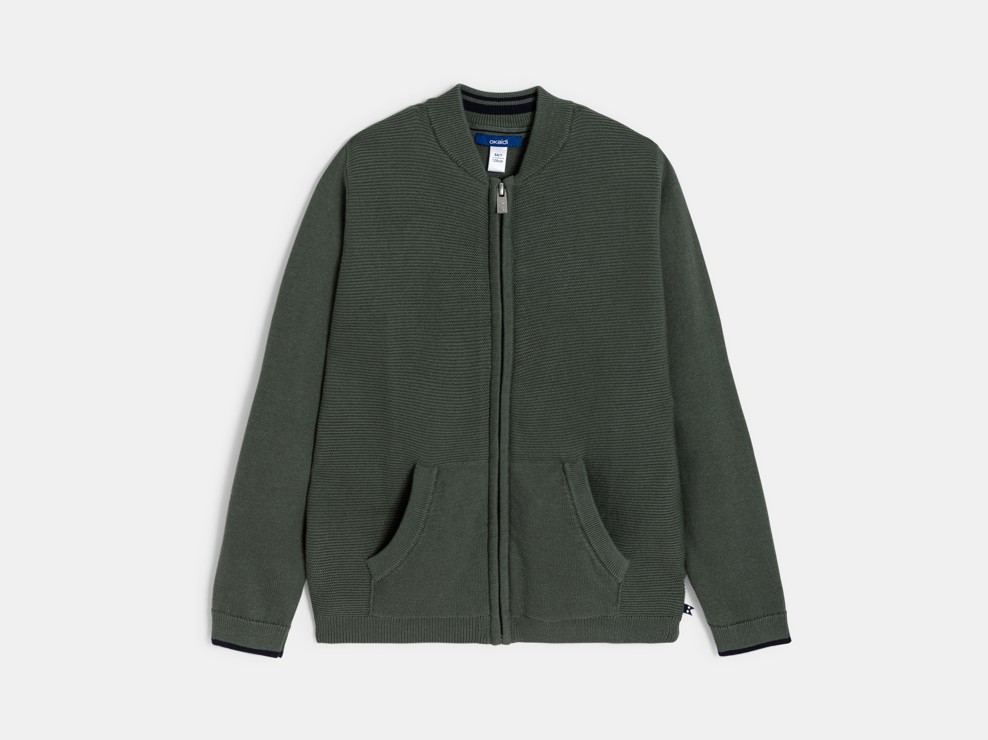 Lange Strickjacke Collegekragen grün Jungen 1