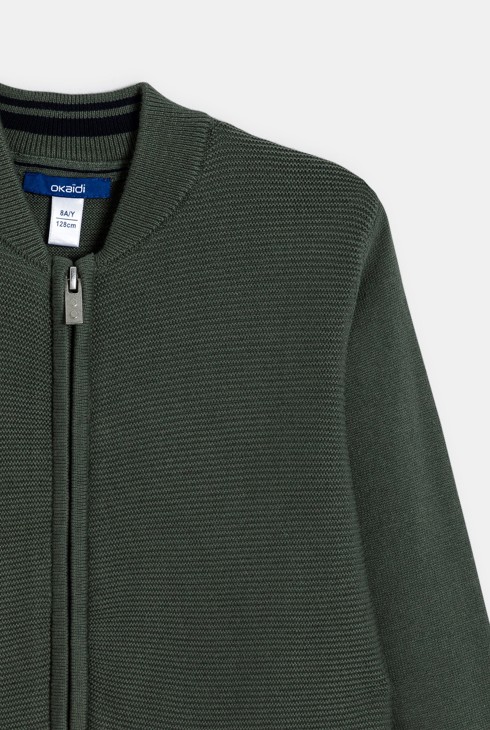 Boy's green longline baseball jacket 2