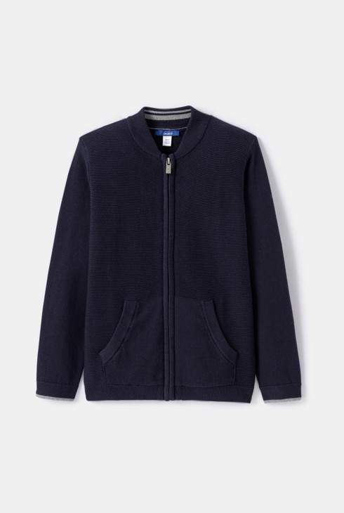 Boy's navy blue fleece longline baseball jacket 2