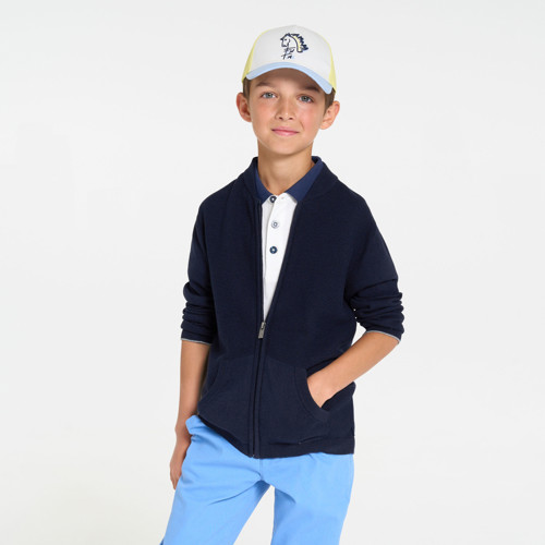 Long Gilet Col Teddy Bleu Marine Garçon - Bleu Marine - 4A - OKAIDI