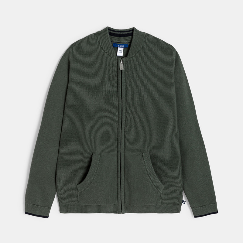 Lange Strickjacke Collegekragen grün Jungen