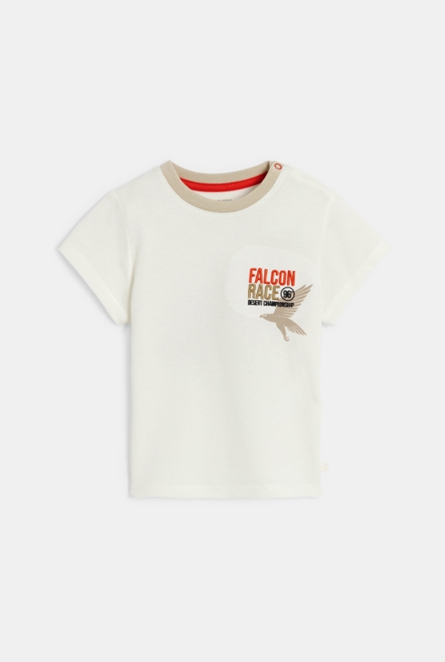T-shirt in maglia piqué bianca con falco per neonato 1