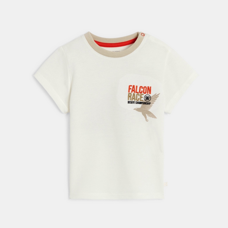 Weißes T-Shirt aus Piqué-Strick mit Falkenmotiv für kleine Jungen