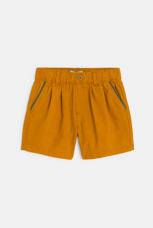 Shorts in lino e cotone giallo ocra neonato 1
