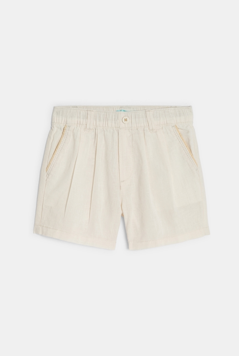 Shorts in misto lino e cotone bianco neonato 1