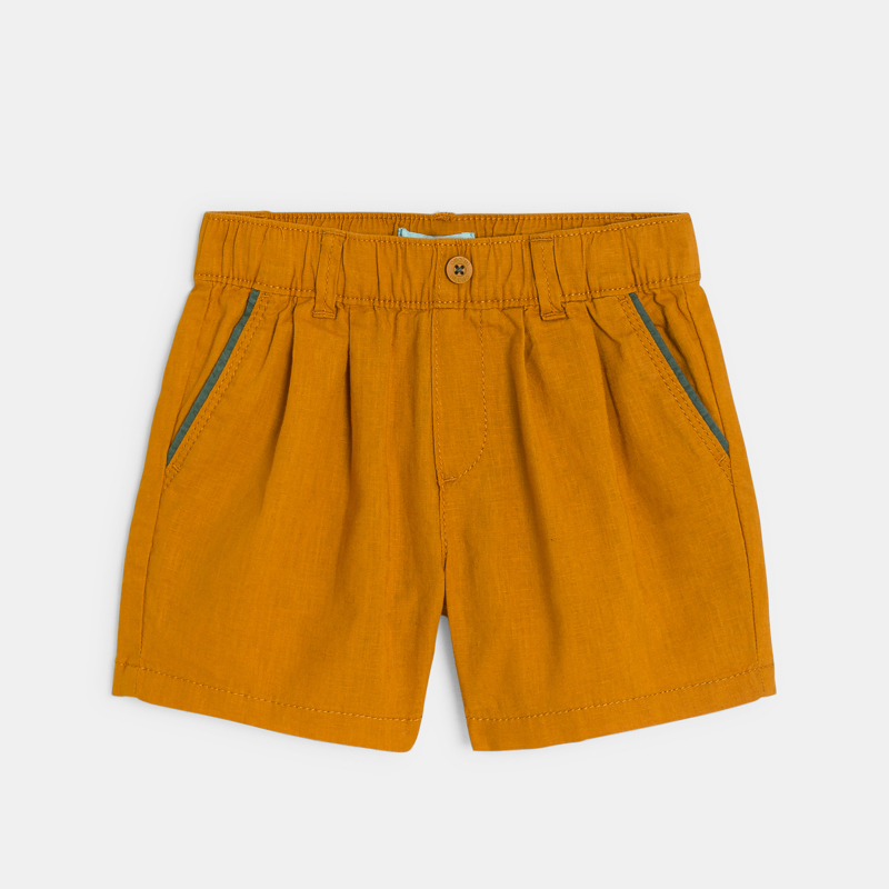 Ockergelbe Jungen-Shorts aus Leinen und Baumwolle für Kleinkinder