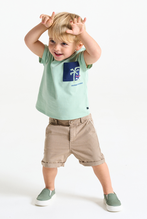 Shorts in misto cotone e lino con risvolto beige neonato 1