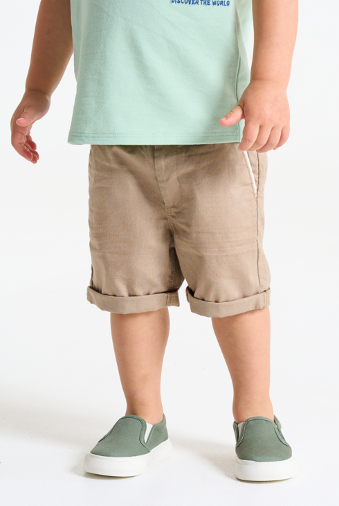 Beige Shorts aus Baumwolle und Leinen mit Umschlag Kleinkind Junge 2