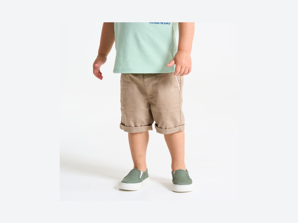 Beige Shorts aus Baumwolle und Leinen mit Umschlag Kleinkind Junge 2