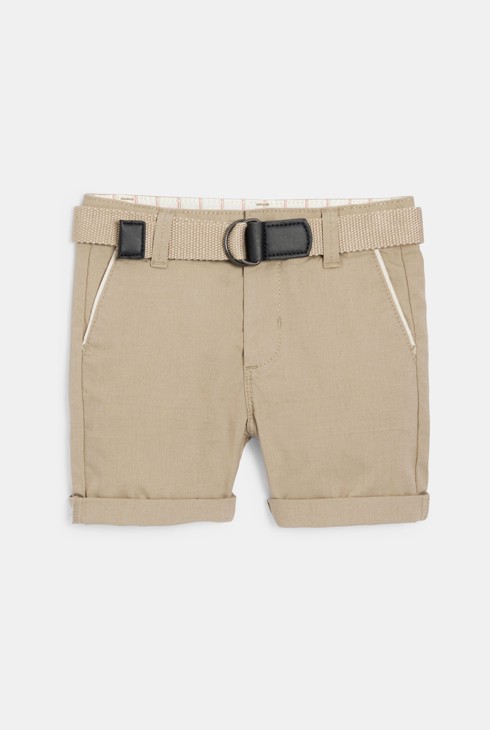Beige Shorts aus Baumwolle und Leinen mit Umschlag Kleinkind Junge 1