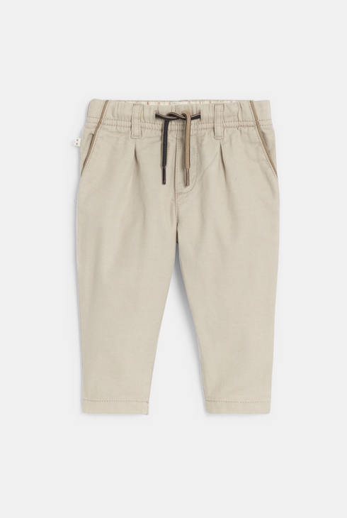 Pantaloni chino in misto cotone e lino beige neonato 1