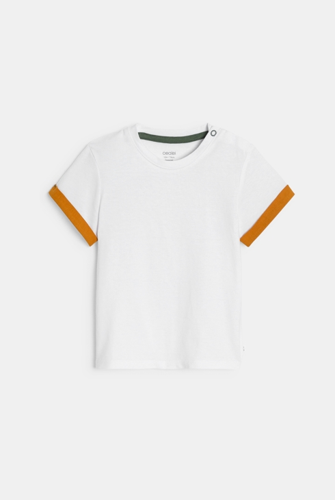 Baby boy's brown striped short overalls and T-shirt 2